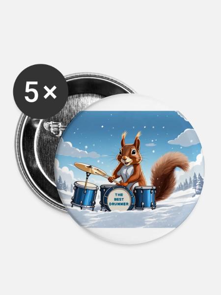 Squirrel plays drums - Buttons large 2.2''/56 mm (5-pack) - white