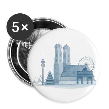 Munich Skyline - Hand Painted Watercolor - Buttons large 2.2''/56 mm (5-pack) - white - Front