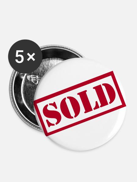 Sold - vergeben - Buttons groß 56 mm (5er Pack) - Weiß