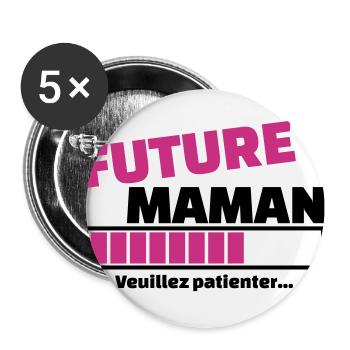 future maman veuillez patienter - Lot de 5 grands badges (56 mm) - blanc - Devant