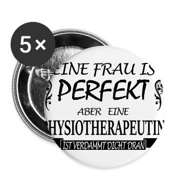 Physiotherapeutin-keine Frau ist perfekt - Buttons groß 56 mm (5er Pack) - Weiß - Vorne