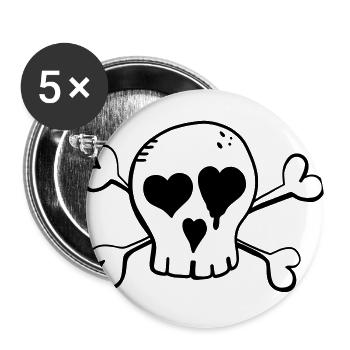 Totenkopf mit Herz - Skull - Schädel - Skelett - Buttons groß 56 mm (5er Pack) - Weiß - Vorne