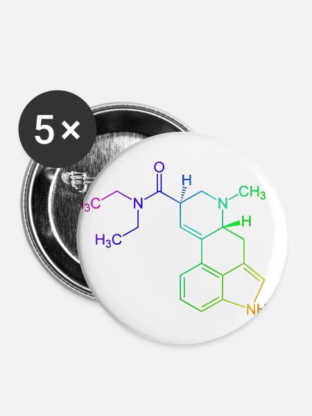 LSD farbig - Buttons groß 56 mm (5er Pack) - Weiß