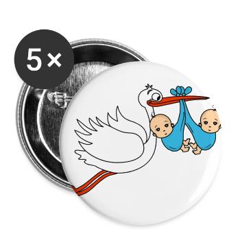 Storch Baby Zwillinge Babies Jungen2 - Buttons groß 56 mm (5er Pack) - Weiß - Vorne