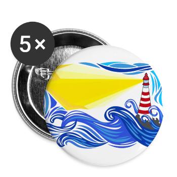 mer dans la tempête avec le phare - Lot de 5 grands badges (56 mm) - blanc - Devant