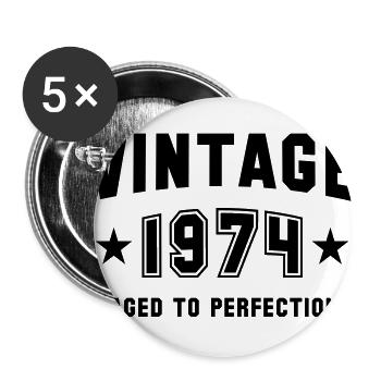 VINTAGE 1974 - Birthday - Aged To Perfection - Buttons groß 56 mm (5er Pack) - Weiß - Vorne