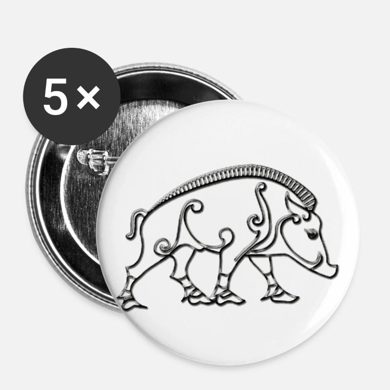 Celtic boar - Buttons large 2.2''/56 mm (5-pack) - white