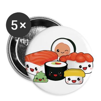 happy Sushi Family - Buttons groß 56 mm (5er Pack) - Weiß - Vorne