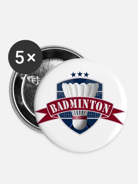 Federball - Badminton - Buttons groß 56 mm (5er Pack) - Weiß
