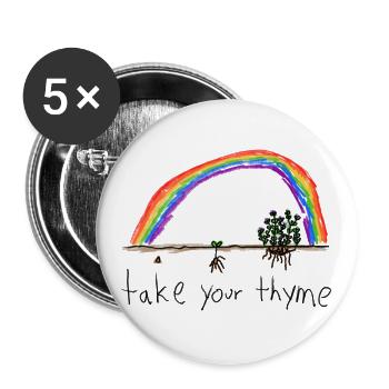 kinderzeichnung lasse dir zeit Thymian Regenbogen - Buttons groß 56 mm (5er Pack) - Weiß - Vorne