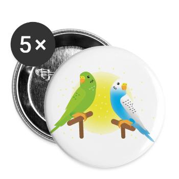 deux perruches vertes et bleues - Lot de 5 grands badges (56 mm) - blanc - Devant