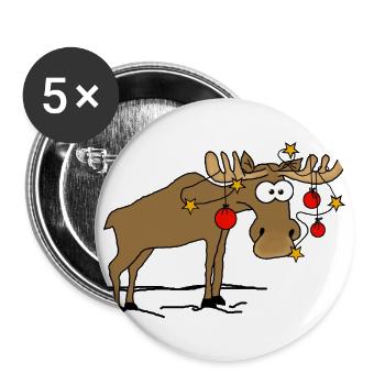 Elch mit Weihnachtsschmuck - Buttons groß 56 mm (5er Pack) - Weiß - Vorne