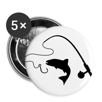 Fishing rod and fish, fishing - Buttons large 2.2''/56 mm (5-pack) - white - Front