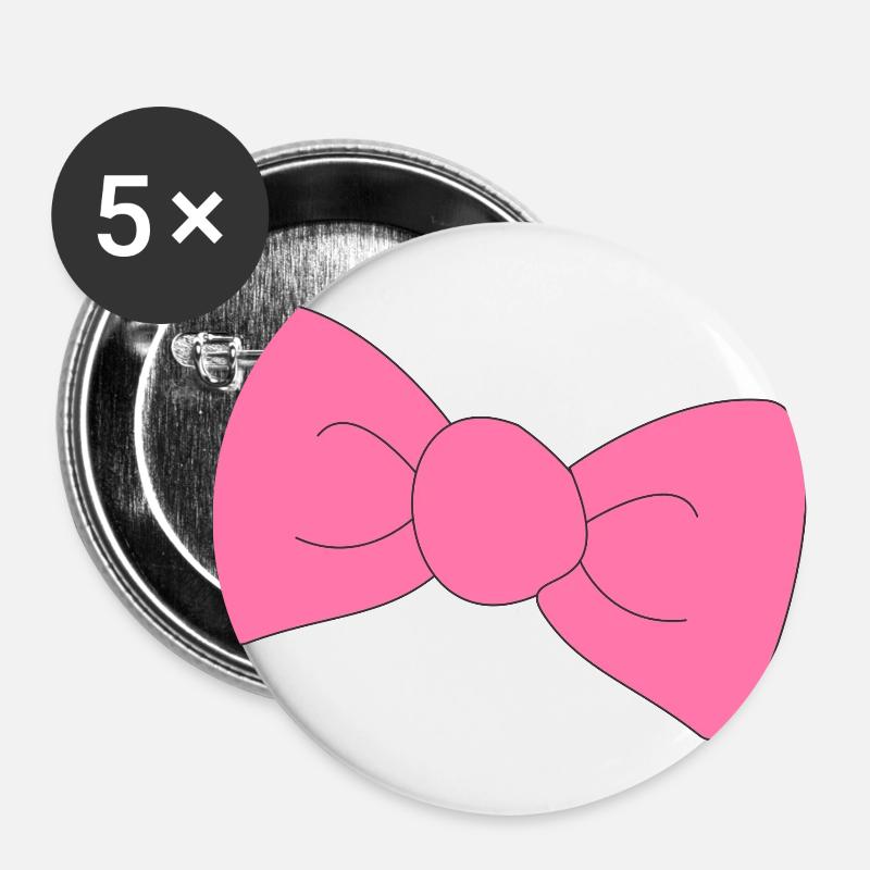 pinke Anzug Fliege - Buttons groß 56 mm (5er Pack) - Weiß
