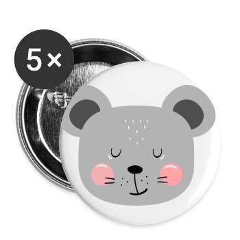 Süße graue Maus Kinder Design - Buttons groß 56 mm (5er Pack) - Weiß - Vorne