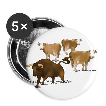 Stier, Kühe - Buttons groß 56 mm (5er Pack) - Weiß - Vorne