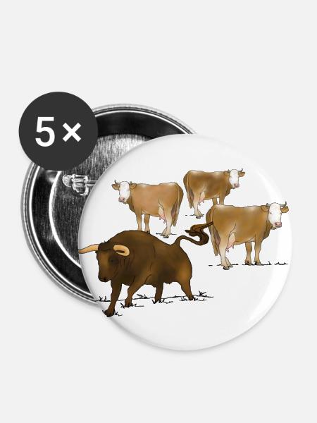 Bull, cows - Buttons large 2.2''/56 mm (5-pack) - white