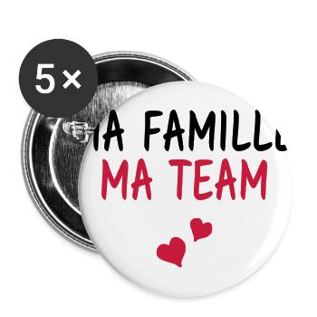 Ma famille Ma team - My family My team - Lot de 5 grands badges (56 mm) - blanc - Devant