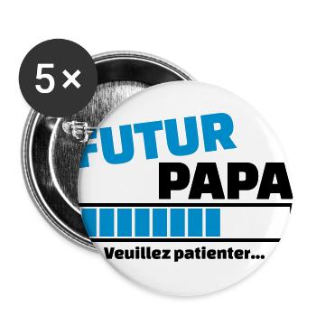 futur papa veuillez patienter - Lot de 5 grands badges (56 mm) - blanc - Devant
