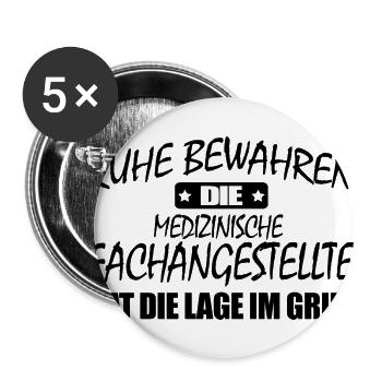 Medizinische Fachangestellte-Ruhe bewahren-MFA - Buttons groß 56 mm (5er Pack) - Weiß - Vorne
