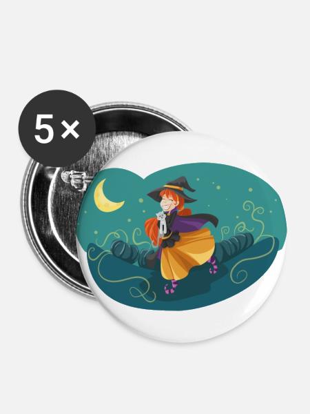 Hexe Nacht Mond Katze - Buttons groß 56 mm (5er Pack) - Weiß