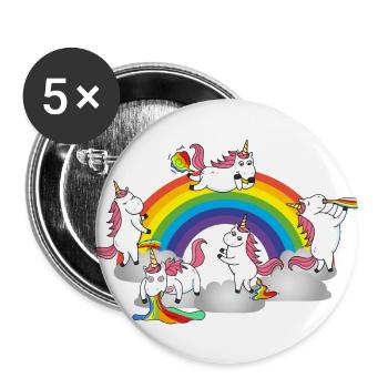 Einhorn Saufen Pinkeln Kacken Kotzen Furzen - Buttons groß 56 mm (5er Pack) - Weiß - Vorne