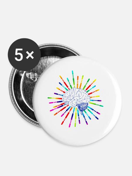 Gehirn Motiv - Buttons groß 56 mm (5er Pack) - Weiß