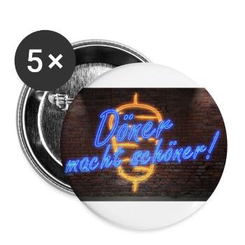 Döner macht schöner Leuchtreklame Poster - Buttons groß 56 mm (5er Pack) - Weiß - Vorne