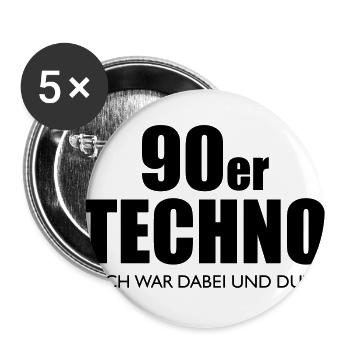 90er TECHNO - ich war dabei und du? - Buttons groß 56 mm (5er Pack) - Weiß - Vorne