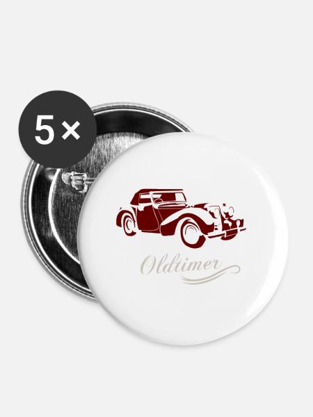 Oldtimer - Buttons groß 56 mm (5er Pack) - Weiß
