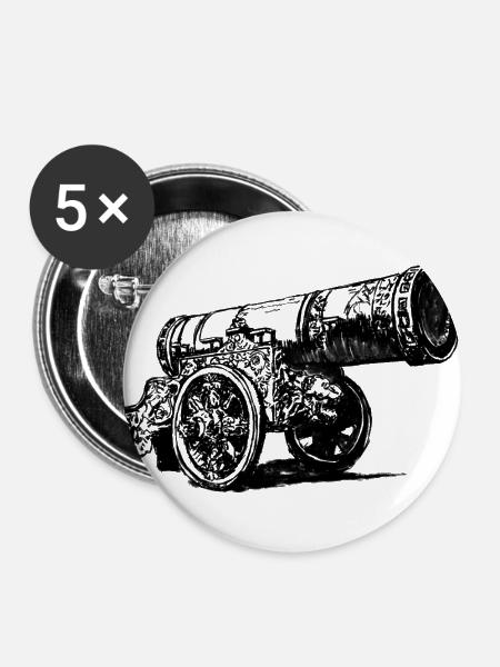 Kanone - Buttons groß 56 mm (5er Pack) - Weiß