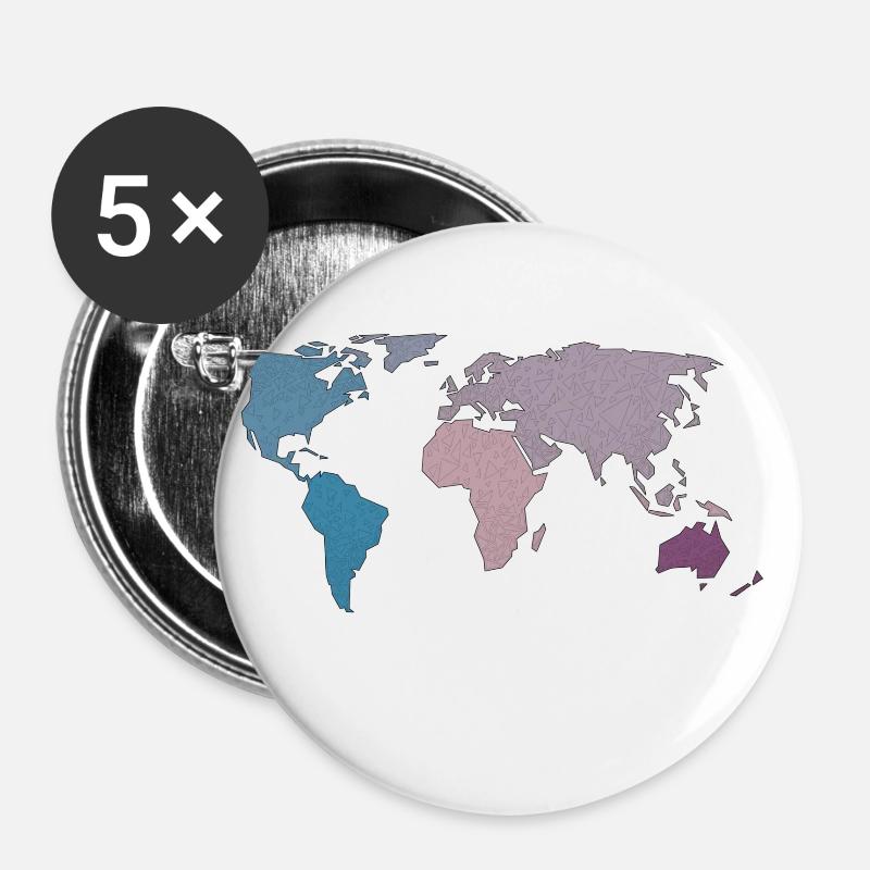 World map travel - Buttons large 2.2''/56 mm (5-pack) - white