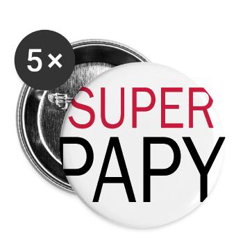 Super Papy - Opa T-Shirt - Buttons groß 56 mm (5er Pack) - Weiß - Vorne