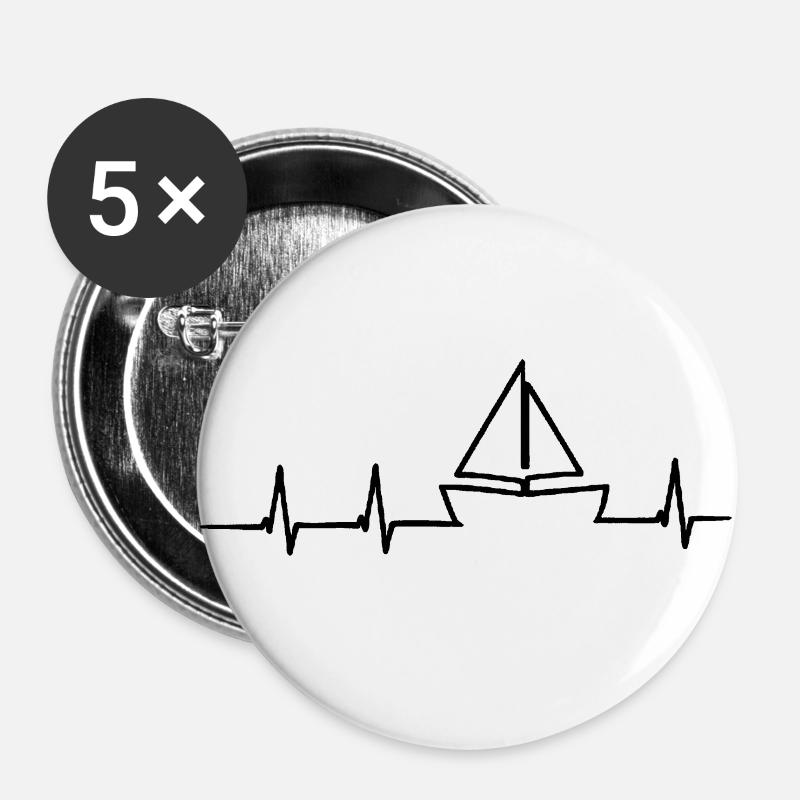 Heartbeat with boat - Buttons large 2.2''/56 mm (5-pack) - white