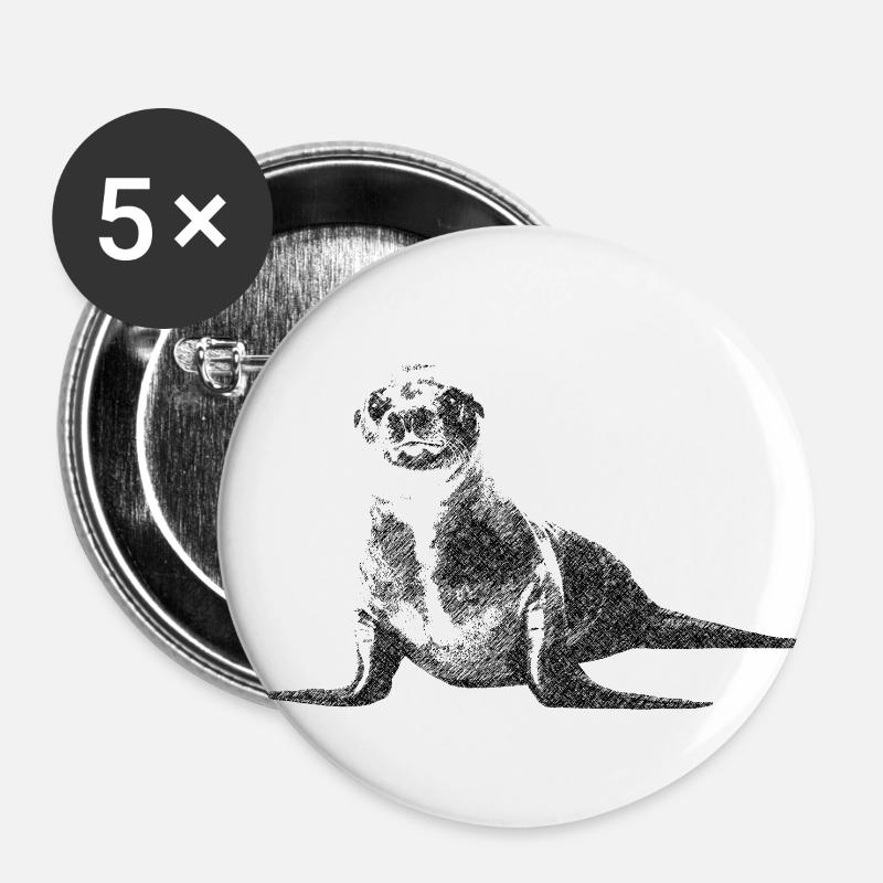 Seelöwe - Buttons groß 56 mm (5er Pack) - Weiß