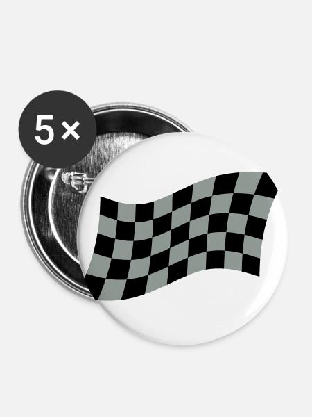 Racing Flag - Buttons groß 56 mm (5er Pack) - Weiß