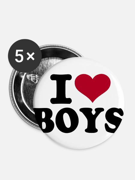 I love boys - Buttons groß 56 mm (5er Pack) - Weiß