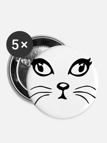 Pussy-cat Katze - Buttons groß 56 mm (5er Pack) - Weiß