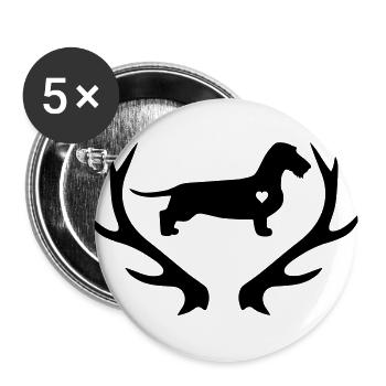 Rauhaardackel mit Geweih und Herz - Buttons groß 56 mm (5er Pack) - Weiß - Vorne