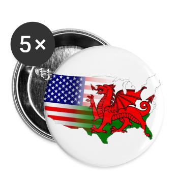 Welsh amerikanische Flagge - Buttons groß 56 mm (5er Pack) - Weiß - Vorne