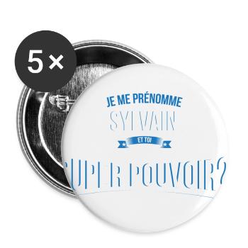 Sylvain super pouvoir cadeau - Lot de 5 grands badges (56 mm) - blanc - Devant