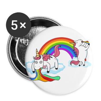 Einhorn beim Kotzen Saufen - Buttons groß 56 mm (5er Pack) - Weiß - Vorne