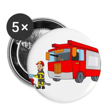 Feuerwehrmann Feuerwehrtruck Feuer Brand Löschen - Buttons groß 56 mm (5er Pack) - Weiß - Vorne