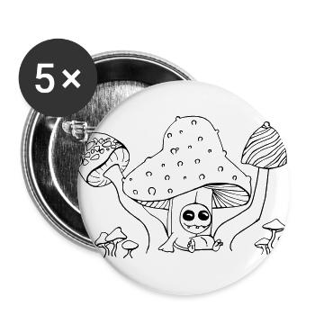Pilz Party - Buttons groß 56 mm (5er Pack) - Weiß - Vorne