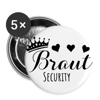 braut security Krone JGA Junggesellinnenabschied - Buttons groß 56 mm (5er Pack) - Weiß - Vorne