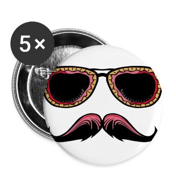 lunette de soleil mexicaine moustache hipster 2804 - Lot de 5 grands badges (56 mm) - blanc - Devant