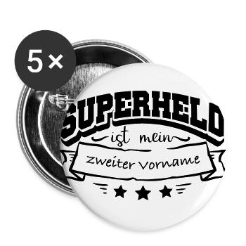Vorname Superheld - Buttons groß 56 mm (5er Pack) - Weiß - Vorne