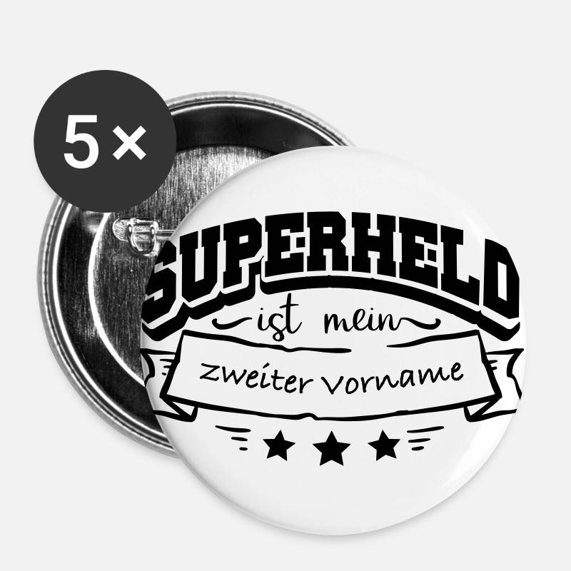 First name Superhero - Buttons large 2.2''/56 mm (5-pack) - white