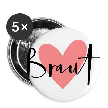 Braut rosa Herz Junggesellinnenabschied - Buttons groß 56 mm (5er Pack) - Weiß - Vorne