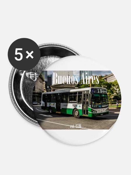 BUENOS AIRES est BUS - Buttons groß 56 mm (5er Pack) - Weiß